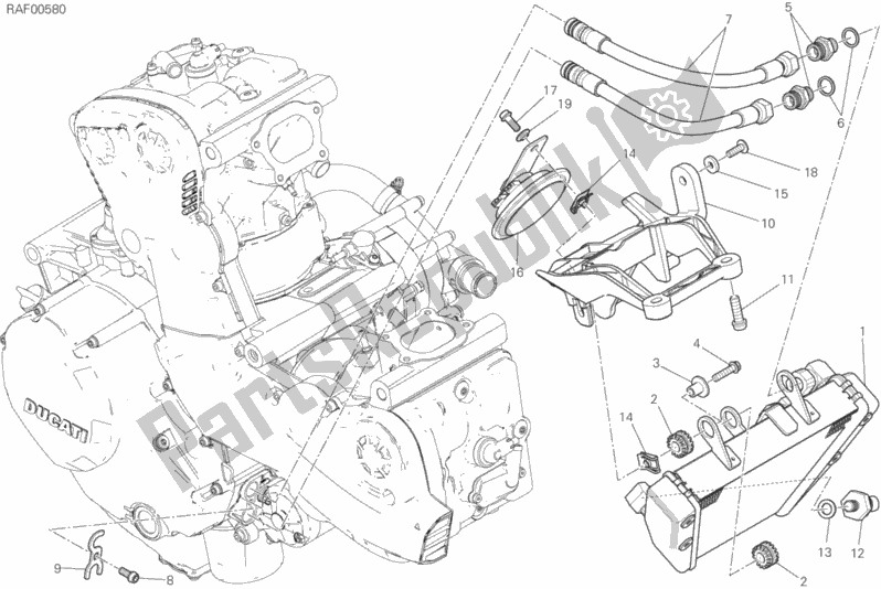 Alle onderdelen voor de Olie Koeler van de Ducati Monster 1200 25 TH Anniversario USA 2019